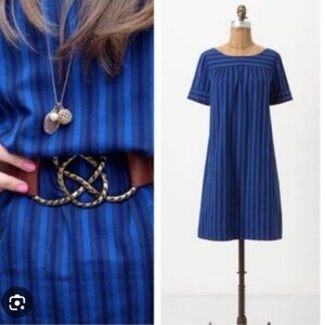 Anthropologie HD in Paris Cerulean Stripes Shift Dress, Size 6